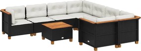 vidaXL Set mobilier de grădină cu perne, 9 piese, negru, poliratan