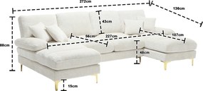 Canapea modulară mare, modernă, în formă de U, din chenille, cu dublu șezlong rabatabil, Bej