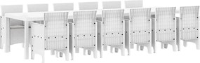 vidaXL Set de masă pentru grădină 13 pcs Alb Ratan Polt