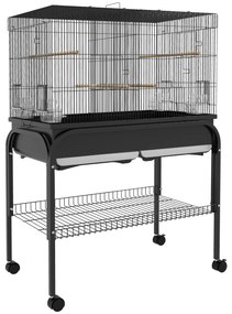 PawHut Cușcă păsări cușcă papagal cu suport roți pentru cacatua papagal canari papagal 85 x 49 x 119 cm negru | Aosom Romania