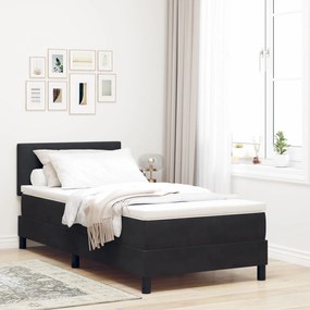 vidaXL Pat box spring cu saltea, negru, single, catifea