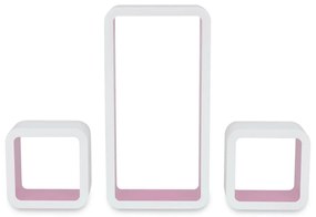 Rafturi de tip cub din MDF pentru carti DVD-uri, Alb-Roz, 3 buc. 3, Roz