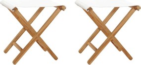vidaXL Scaune pliabile, 2 buc., alb crem, lemn masiv de tec & textil