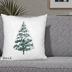Perna Decorativa Fluffy cu tematica de Craciun, Brad 2, 40x40 cm, Alb Pufos, Husa Detasabila, Perna Inclusa, BEKZ®