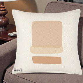 Perna Decorativa Abstract Forme Bej Poudre, 40x40 cm, Crem Reliefat, Husa Detasabila, Perna Inclusa, BEKZ®