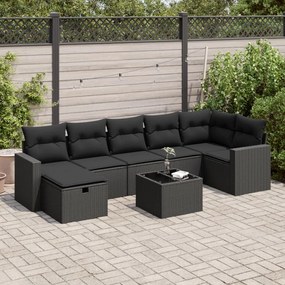 3325411 vidaXL Set mobilier de grădină cu perne, 8 piese, negru, poliratan