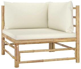 Set mobilier de gradina, 2 piese, perne alb crem, bambus Crem, Canapea de colt (2 buc.), 1