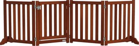 PawHut Barieră de siguranță câine pliabilă dublă față din lemn, 4 panouri cu ușă, picioare de suport, 205 x 60 cm, maro | Aosom Romania