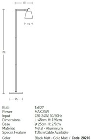 Lampadar, lampa de podea design modern Ging negru, auriu