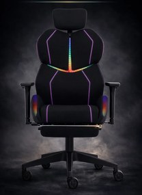 LUMINA X-Motion Pro –Scaun Gaming & Office Premium cu LED RGB, Masaj Lombar, Translatie Sezut și Suport pentru Picioare – Confort Inteligent și Design Spectaculos, Textil, Negru/Mov