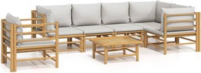 vidaXL Set mobilier de grădină cu perne gri deschis, 7 piese, bambus