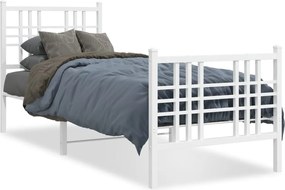 vidaXL Cadru de pat metalic cu tăblie de cap/picioare, alb, 75x190 cm