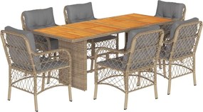 vidaXL Set mobilier pentru grădină, 7 piese, cu perne, bej, poliratan