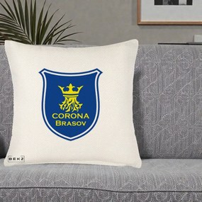 Perna Personalizata Corona Brasov Fotbal, 40x40 cm, Crem Reliefat, Husa Detasabila, Perna Inclusa, BEKZ®
