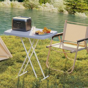 Outsunny Măsuță de Cafea Pliabilă, Reglabilă pe Înălțime și Portabilă, cu Blat HDPE și Cadru Metalic, 76x50x74 cm, Alb | Aosom Romania