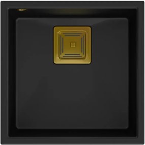 Chiuveta compozit sub blat Quadron Unique David 40 negru carbon - auriu 42x42 cm