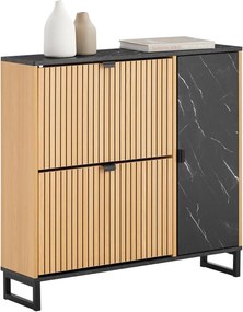 PANM7 - Pantofar 90 cm cu 2 compartimente si rafturi, pantofare, depozitare pantofi, mobilier hol riflaje - Maro - Negru imitatie de marmura
