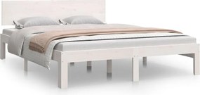 vidaXL Cadru de pat, alb, 140x190 cm, lemn masiv de pin
