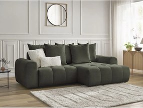 Colțar kaki extensibil/cu spațiu de depozitare cu tapițerie din chenille (cu colț pe partea dreaptă/cu șezlong) Roxelane – Bobochic Paris