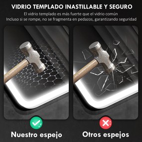 HOMCOM Oglindă de Baie cu Lumină LED 80x60 cm cu Bluetooth 3 Culori de Lumină Funcție Antiabur Funcție de Memorie IP44  | Aosom Romania