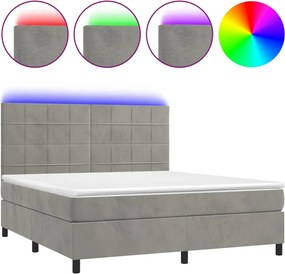 vidaXL Pat cu arcuri, saltea și LED, gri deschis, 160x200 cm, catifea