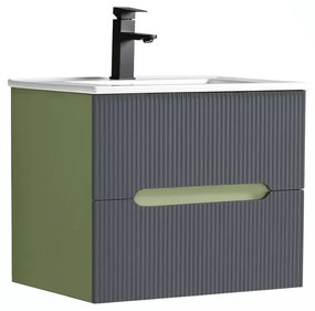 Trent 60 dulap de baie inferior cu chiuvetă ceramică (2 sertare) verde fistic-gri antracit