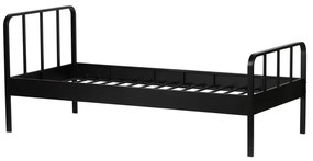 Pat negru din metal cu somieră 90x200 cm Mees – WOOOD