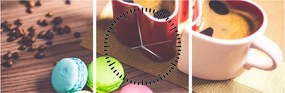 Tablou cu cafea și macarooni (cu ceas) (90x30 cm)