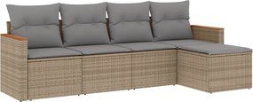 vidaXL Set canapele de grădină, 5 piese, cu perne, bej, poliratan