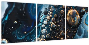 Tablou - Picături de cerneală (cu ceas) (90x30 cm)