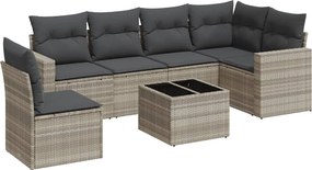 vidaXL Set canapele de grădină cu perne, 7piese gri deschis poliratan