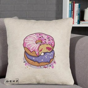 Perna Decorativa Donuts Roz si Mov, 40x40 cm, Bej Canapea, Husa Detasabila, Perna Inclusa, BEKZ®