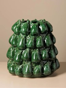 Vază decorativă din ceramică glazurată, model cu pere verzi, H30/D35 cm