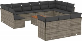 vidaXL Set mobilier de grădină cu perne, 14 piese, gri, poliratan