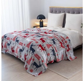 2x Patura de microfleece gri de Craciun MERRY CHRISTMAS DEER 160x200 cm