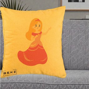 Perna Personalizata Printesa Roz cu Microfon, 40x40 cm, Galben, Husa Detasabila, Perna Inclusa, BEKZ®