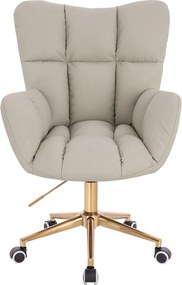 HR650K Scaun Ecru Piele Ecologica Premium Soft cu Bază Aurie