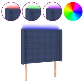 vidaXL Tăblie de pat cu LED, albastru, 93x16x118/128 cm, textil