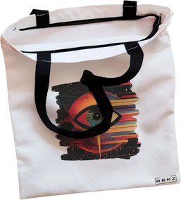 Sacosa de Panza pentru Cumparaturi, Geanta Tote, model Celestial Eye 20, Cu fermoar, 38x34.5 cm, Alba, BEKZ®