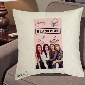 Perna Personalizata K-pop BLACKPINK Semnaturi si Foto, 40x40 cm, Ecru, Husa Detasabila, Perna Inclusa, BEKZ®