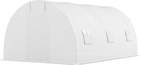 Outsunny Seră de grădină tunel 13,5 m² 6 ferestre, ușă rulantă cu fermoar cadru oțel galvanizat, prelată PE 4,5 x 3 x 2 m alb | Aosom Romania