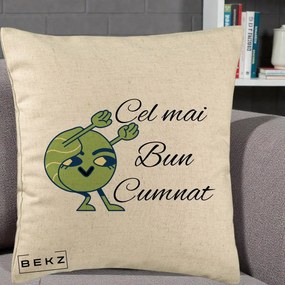 Cadou pentru Cumnat - Perna Personalizata Cel mai Bun Cumnat cu Personaj Funny Verde, 40x40 cm, Bej, Husa Detasabila, Perna Inclusa, BEKZ®