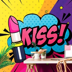 Tapet autoadeziv ruj pop art - KISS!