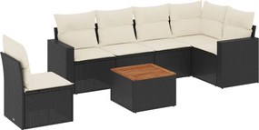 vidaXL Set canapele de grădină cu perne, 7 piese, negru, poliratan
