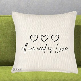 Perna Decorativa All We Need Is Love, 40x40 cm, Crem Reliefat, Husa Detasabila, Perna Inclusa, BEKZ®