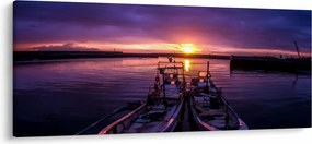 Tablou cu barci pescărești în port (120x50 cm)