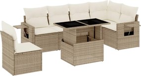 vidaXL Set canapele de grădină, 7 piese, cu perne, bej, poliratan