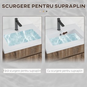 Kleankin Dulap cu Chiuvetă Suspendat cu Montare pe Perete, Sertar și Sistem de Închidere cu Amortizare, 60x45,5x45 cm, Maro | Aosom Romania