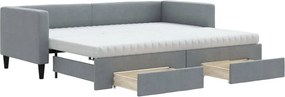 vidaXL Pat de zi cu extensie și sertare, gri deschis, 80x200 cm textil