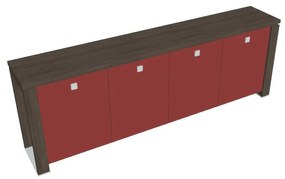 Dulap mic Verno+ S 260 x 46 x 90 cm, uși de sticlă, stejar antracit / roșu